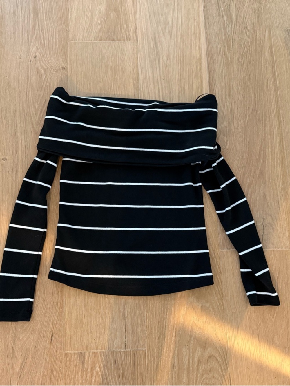 Zara Black and White Striped Off-Shoulder Top